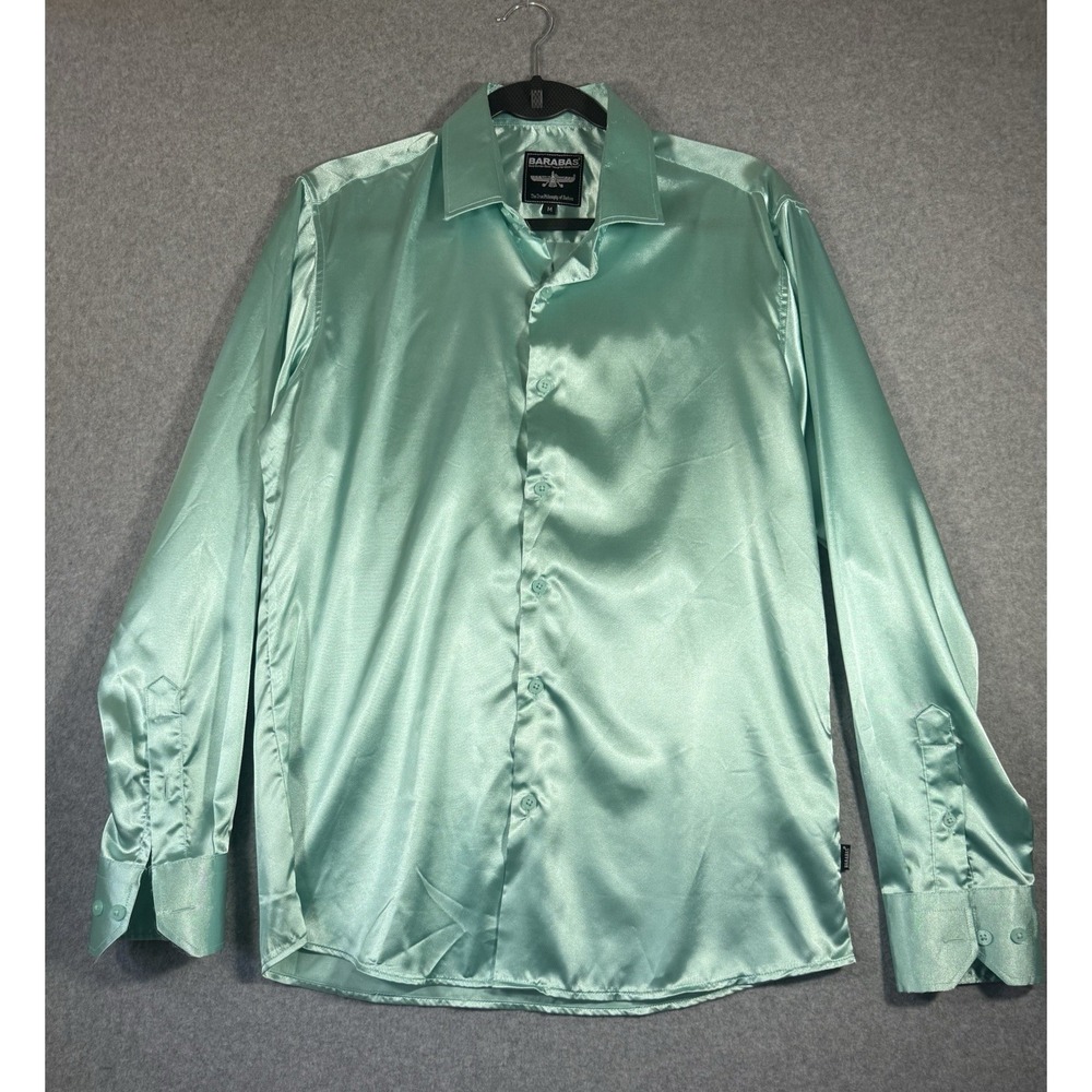 Barabas Men's Long Sleeve Satin Dress Shirt in Mint Green, Size M